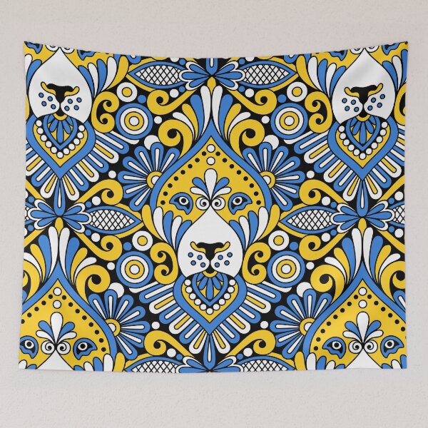 Item preview, 0221 - ornemantal lion, blue / yellow designed and sold by RouCouCou.