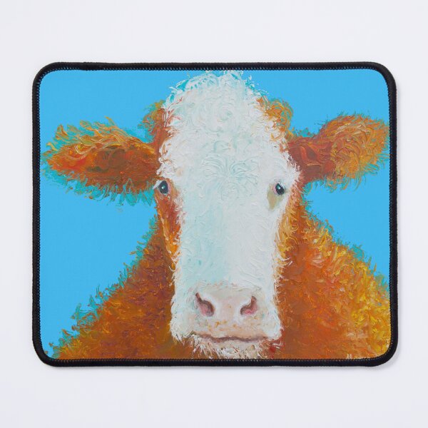Item preview, Hereford Cow on blue background designed and sold by MatsonArtDesign.