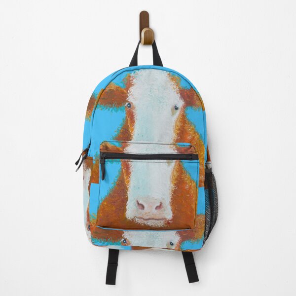 Item preview, Hereford Cow on blue background designed and sold by MatsonArtDesign.