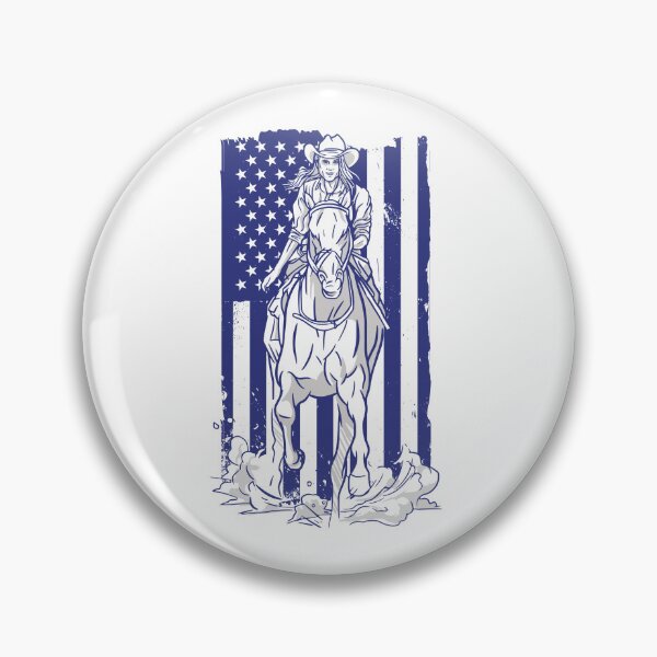 Aperçu de l'œuvre USA Cowboy Cavalière Femme à cheval avec le drapeau de l'Amérique créée et vendue par JanooFactory.
