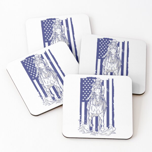 Item preview, USA Cowboy Horsewoman Woman On Horse With America Flag designed and sold by JanooFactory.