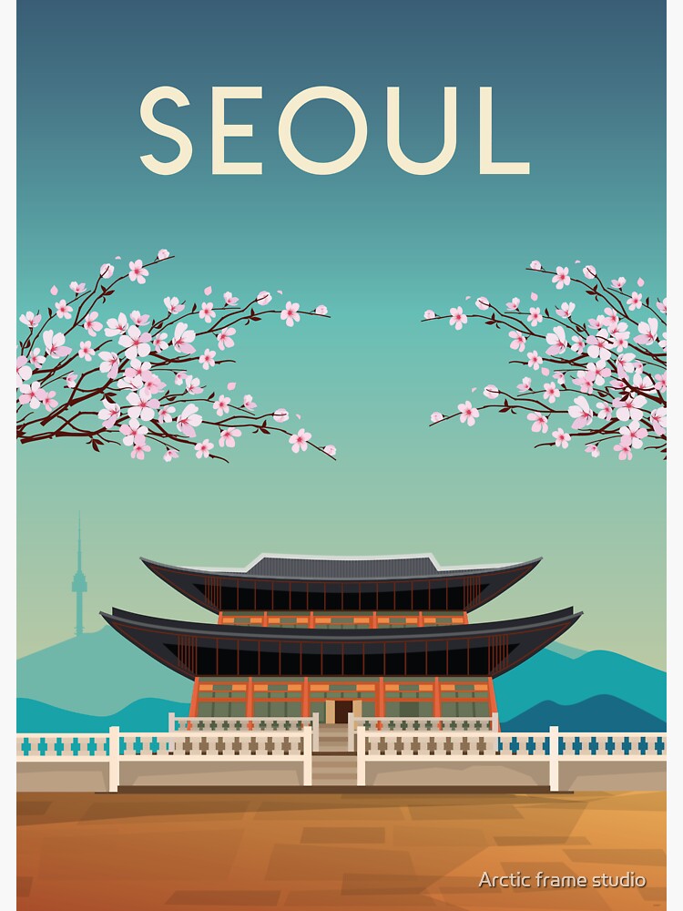 "Seoul Korea south Korea travel poster" Sticker for Sale by