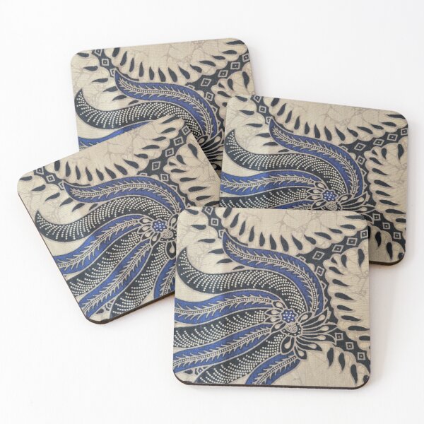 Aperçu de l'œuvre Indonésie Batik bleu brun godong pelem feuilles de mangue motif végétal créée et vendue par Morcawork.