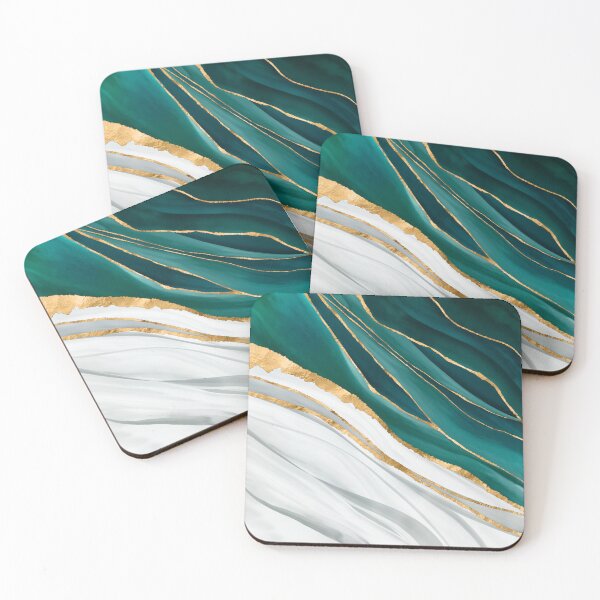 Item preview, Midnight Green, Turquoise and gold watercolor abstract designed and sold by k9printart.