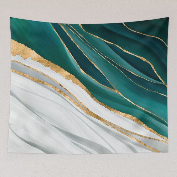 Item preview, Midnight Green, Turquoise and gold watercolor abstract designed and sold by k9printart.