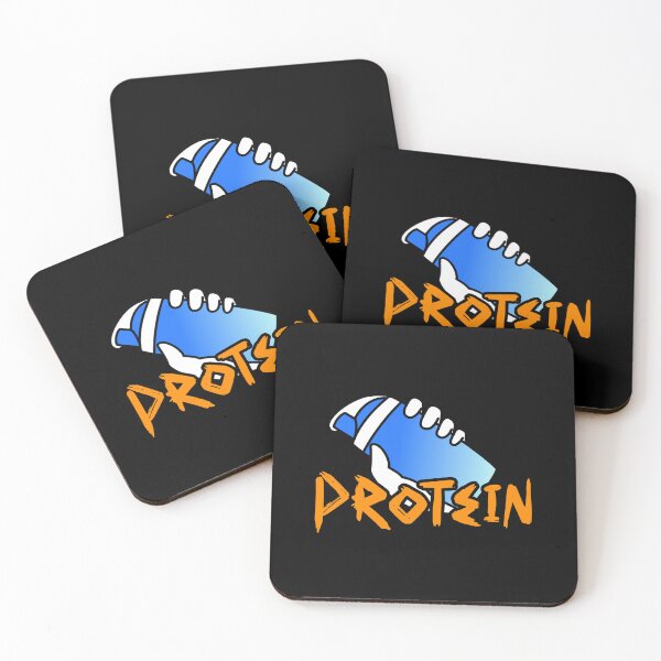 Item preview, White Hand Holding a Blue Protein Shaker with Protein Quote in Orange Color designed and sold by RiciPaneto.