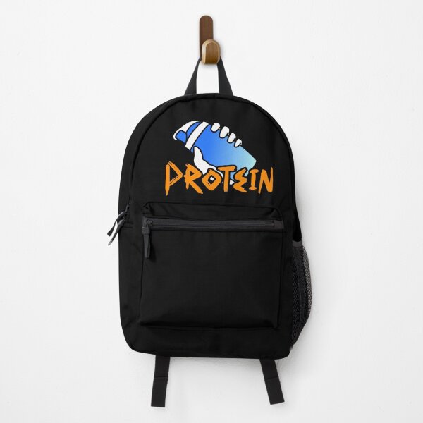 Item preview, White Hand Holding a Blue Protein Shaker with Protein Quote in Orange Color designed and sold by RiciPaneto.