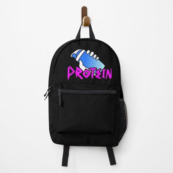 Item preview, White Hand Holding a Blue Protein Shaker with Protein Quote in Purple Color designed and sold by RiciPaneto.