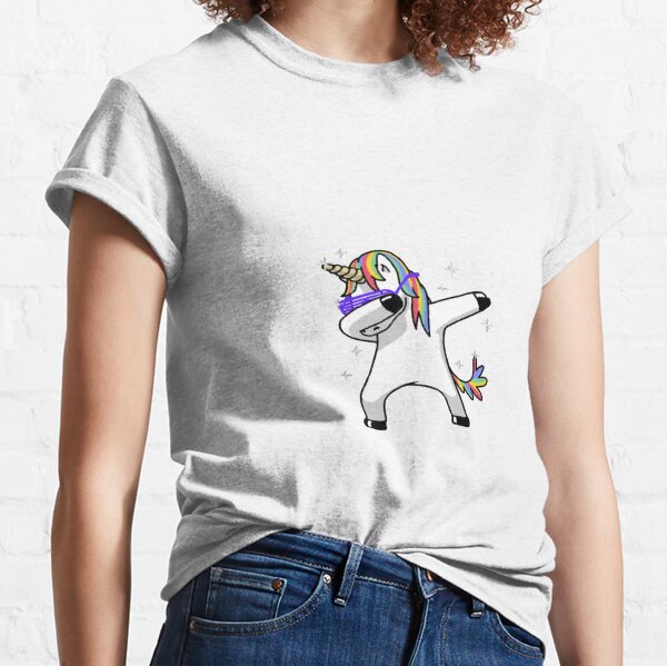 Tian Womens Cute Dabbing Unicorn & Co Rainbow &Zebra Personalized Tops Navel Exposure Tshirt Black
