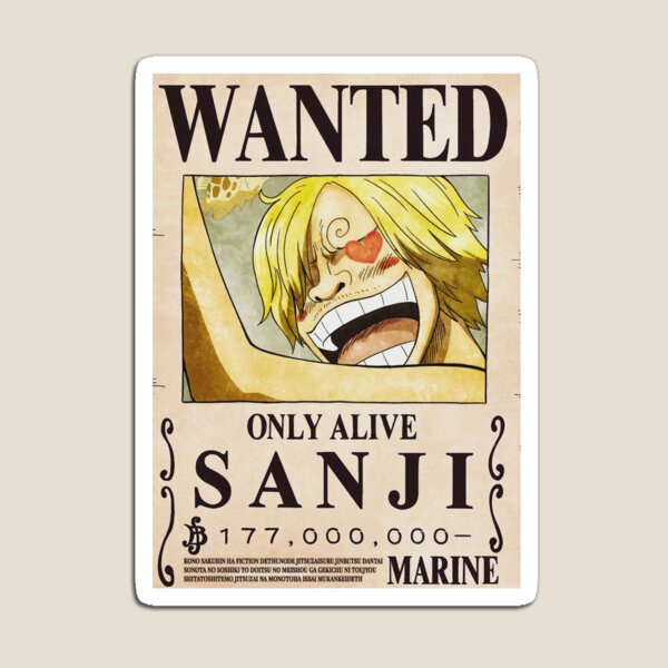Sanji Wanted Poster (Only Alive) Magnet for Sale by MangaPanels