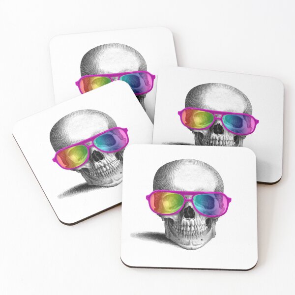 Item preview, skull with rainbow glasses (white) designed and sold by Madame Memento.
