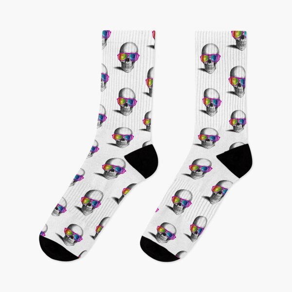 Item preview, skull with rainbow glasses (white) designed and sold by Madame Memento.