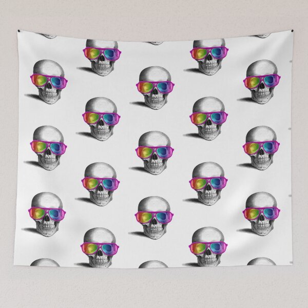 Item preview, skull with rainbow glasses (white) designed and sold by Madame Memento.