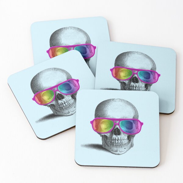 Item preview, skull with rainbow glasses (blue) designed and sold by Madame Memento.