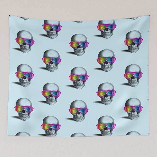 Item preview, skull with rainbow glasses (blue) designed and sold by Madame Memento.