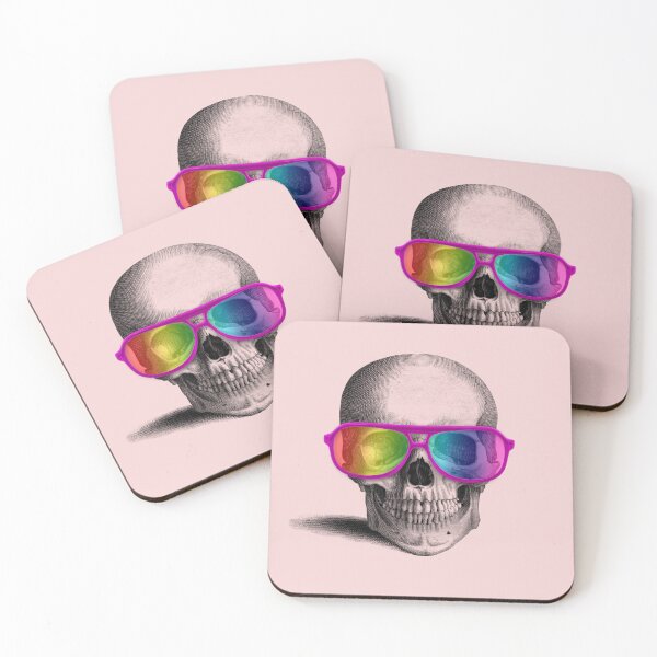 Item preview, skull with rainbow glasses (pink) designed and sold by Madame Memento.