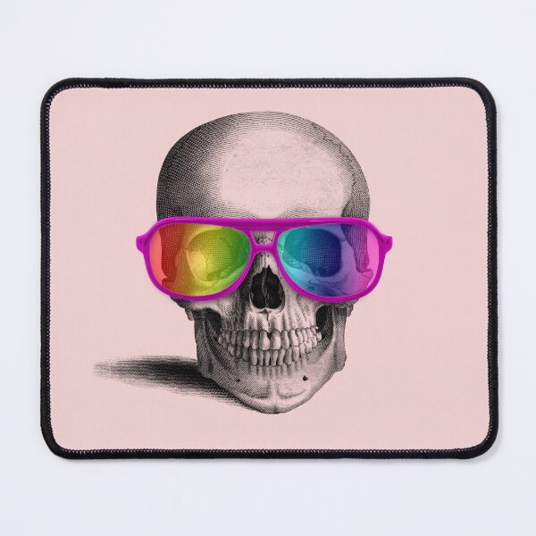 Item preview, skull with rainbow glasses (pink) designed and sold by Madame Memento.