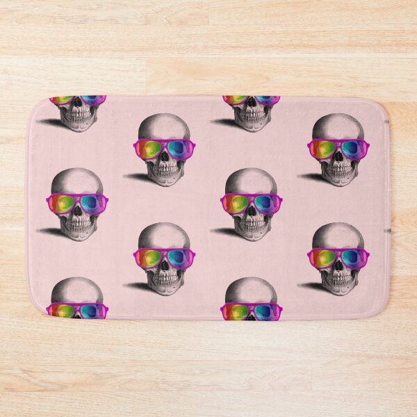 Item preview, skull with rainbow glasses (pink) designed and sold by Madame Memento.