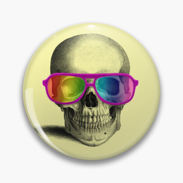 Item preview, skull with rainbow glasses (yellow) designed and sold by Madame Memento.