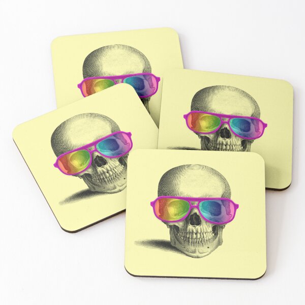 Item preview, skull with rainbow glasses (yellow) designed and sold by Madame Memento.