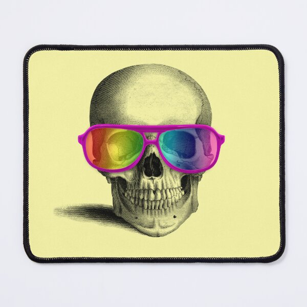 Item preview, skull with rainbow glasses (yellow) designed and sold by Madame Memento.