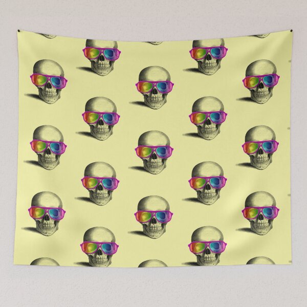Item preview, skull with rainbow glasses (yellow) designed and sold by Madame Memento.