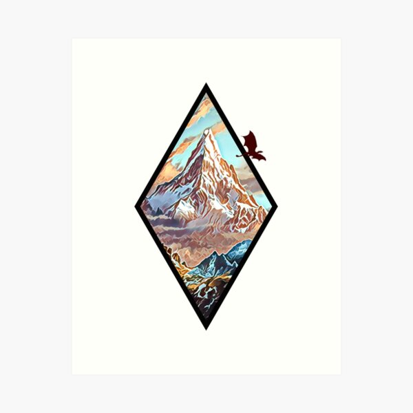 Vista previa del artículo con la obra «La montaña solitaria - Dragón - Marco de diamante - Blanco - Fantasía», diseñado y vendido por Fenay Designs.