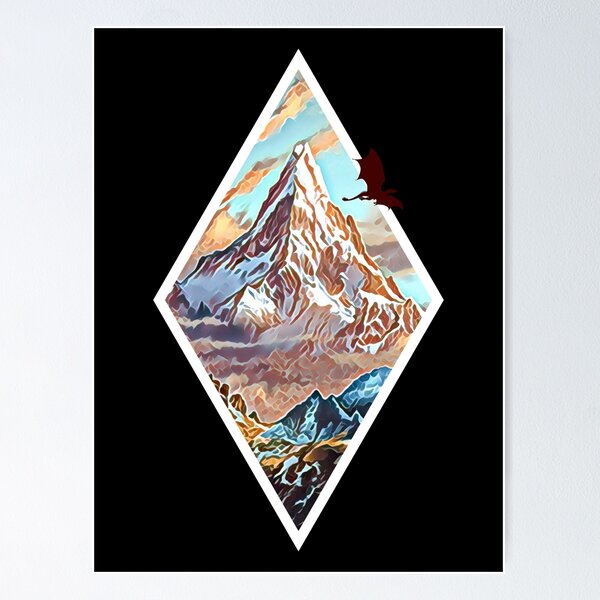The Lonely Mountain - Dragon - Digital Art - Diamond Frame - Black - Fantasy Poster