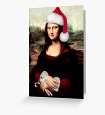 Mona Lisa Wearing a Santa Hat Greeting Card