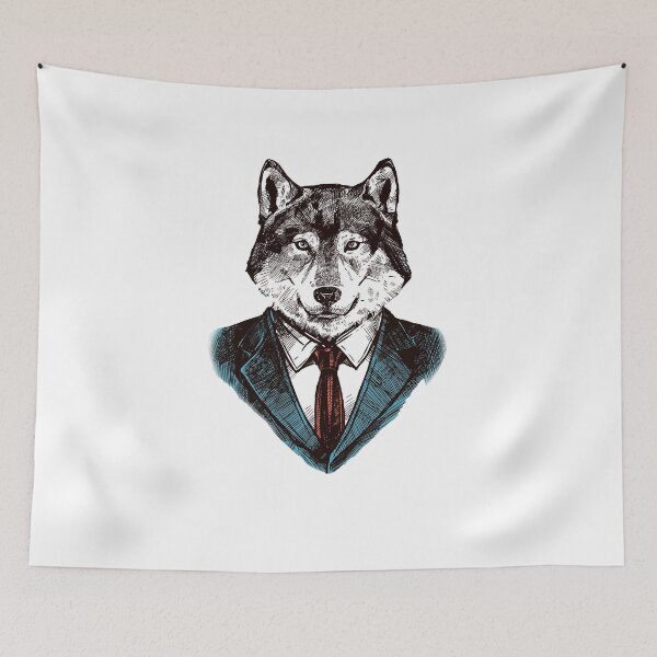 Item preview, Zidika wolf in a suit on a blue background designed and sold by klimov0101.