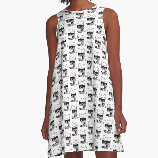 Katze, cat, Muster, pattern, black cat, Ornament A-Linien Kleid