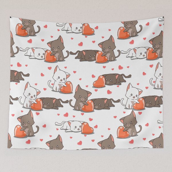 Item preview, Kawaii Cat Cartoon Hearts Purrfect Pattern designed and sold by TheWildFlix.