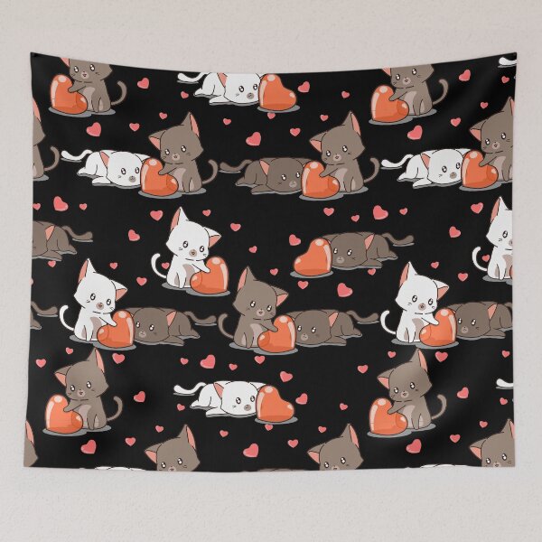 Item preview, Kawaii Cat Lovers Cartoon Hearts Purrfect Pattern designed and sold by TheWildFlix.