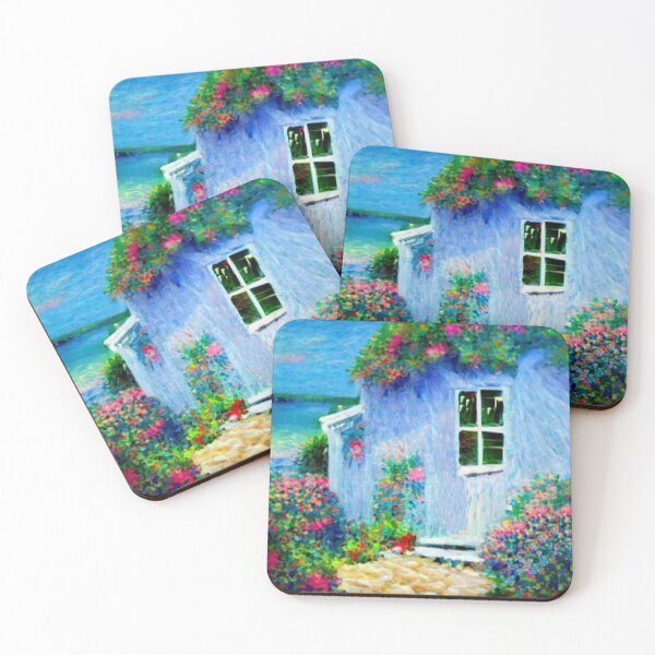Item preview, colorful cottage beside the ocean.  designed and sold by mrtom414.