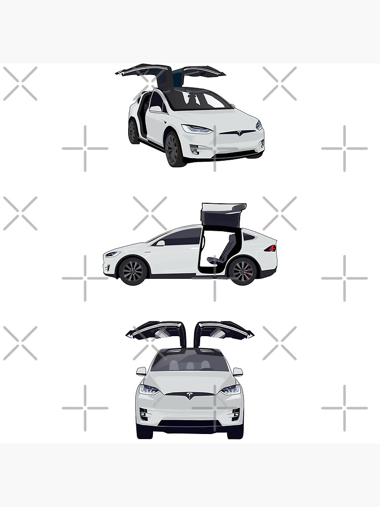 "Tesla Model X Pattern Cartoon Multiple Angles" Poster for Sale by