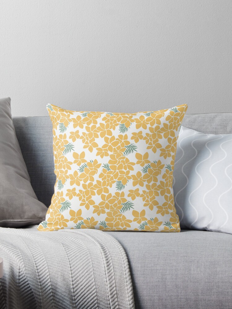 Thumbnail 1 of 3, Throw Pillow, Gold Plumeria Pattern designed and sold by DeafAngel1080.