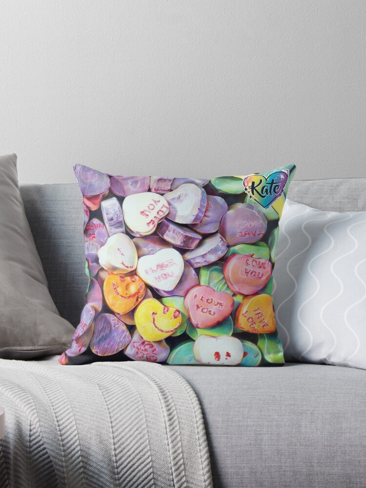 Thumbnail 1 of 4, Pillow, Candy Hearts designed and sold by KateWOart.