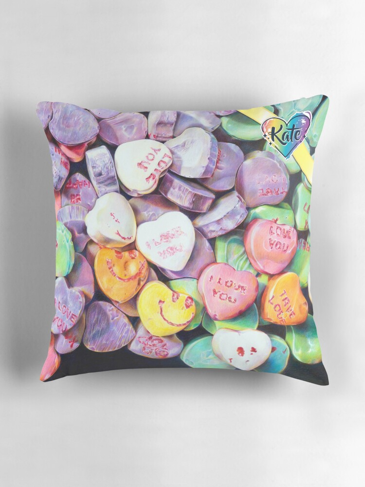 Thumbnail 3 of 4, Pillow, Candy Hearts designed and sold by KateWOart.