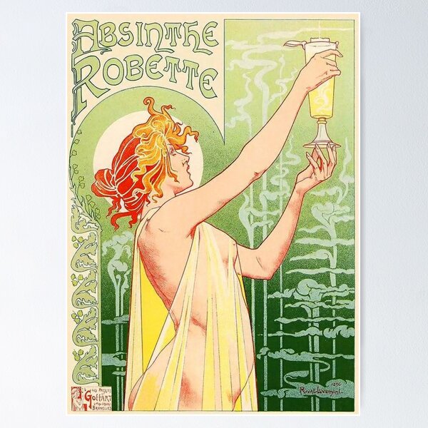 Aperçu de l'œuvre Alphonse Mucha, publicité vintage pour l'alcool Absinthe Robette, n°1 créée et vendue par Olivia-One.
