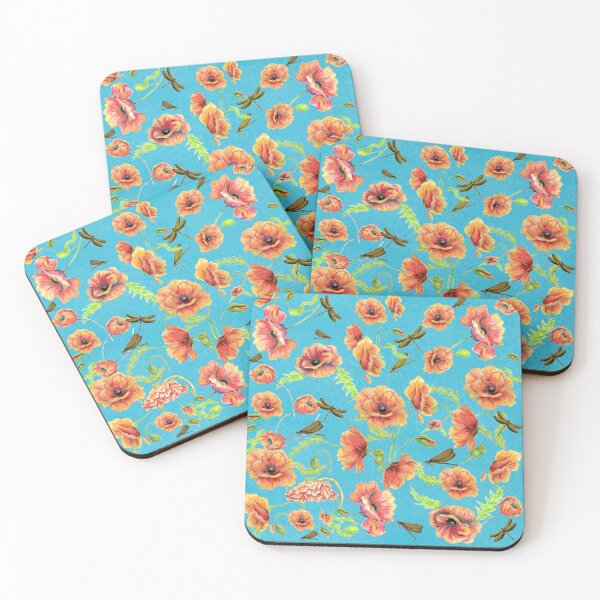 Item preview, Poppies and dragonflies on aqua designed and sold by CheranY.