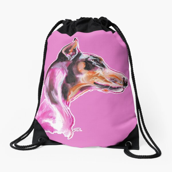 Doberman à la Pink Drawstring Bag