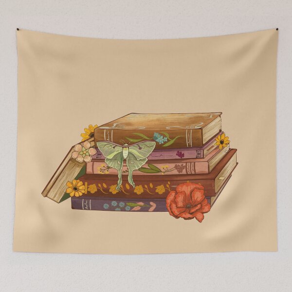 Item preview, Flowers growing from vintage book with perched lunar moth: Cream background designed and sold by Jessiemay-arts.
