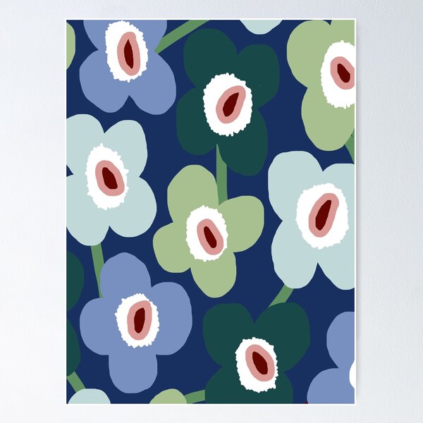 Item preview, Iconic Retro Scandinavian Floral Pattern in Blue and Green designed and sold by Deutschic.