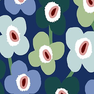 RESERVED - Scandinavian VINTAGE BLUE Floral 2024 - Small Pattern Wallpaper