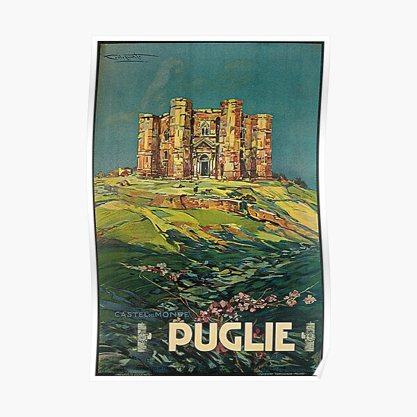 Vintage Puglia Italy Castle Travel Poster