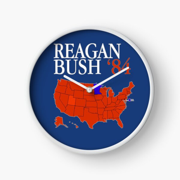 Reagan Bush '84 Retro Logo Red White Blue Election Map Ronald George 1984 84 Red States Electoral College Clock