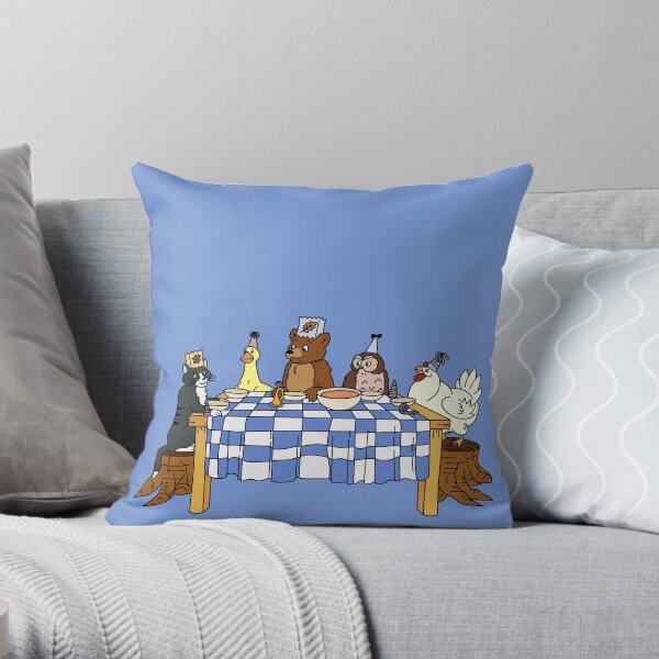 Little Bear and Friends Picnic Fan Art Throw Pillow