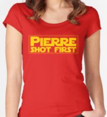 Pierre Shot First- Yellow Font with Rectangle Fitted Scoop T-Shirt