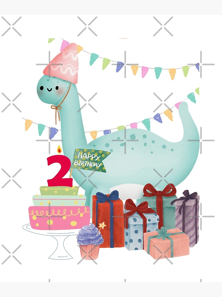 Carte de vœux for Sale avec l'œuvre « Joyeux Anniversaire 2 Ans Avec  Dinosaure Mignon. » de l'artiste BelieveG