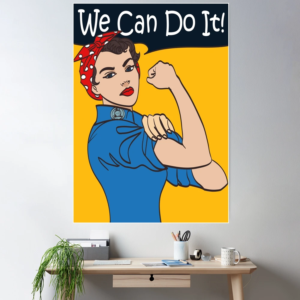 We Can Do It. Iconic woman's fist/symbol of female power and industry.  Modern design inspired by classic american poster. Stock Illustration